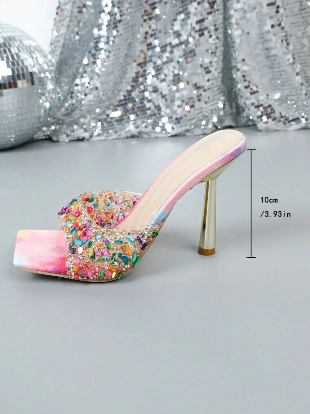 Pink Elegant Women's Crystal Embellished High Heel Sandals - Picture 3 of 7